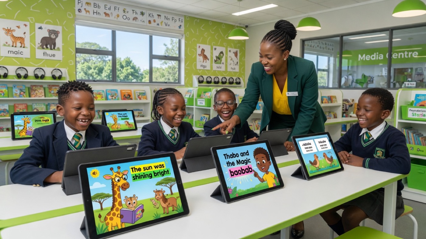 Learners using Catch-UP digital content in a school media centre